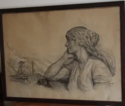 Pamono Lucien Jonas, Coal Miner's Wife, Charcoal Drawing, 1934, Framed> Old Masters|Classical