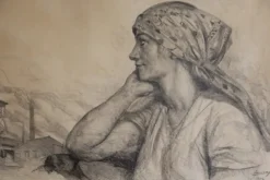 Pamono Lucien Jonas, Coal Miner's Wife, Charcoal Drawing, 1934, Framed> Old Masters|Classical