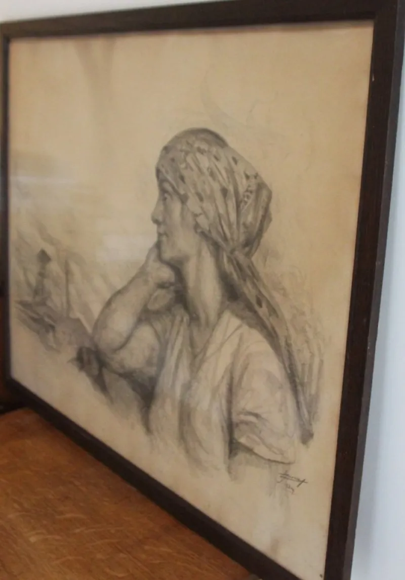 Pamono Lucien Jonas, Coal Miner's Wife, Charcoal Drawing, 1934, Framed> Old Masters|Classical