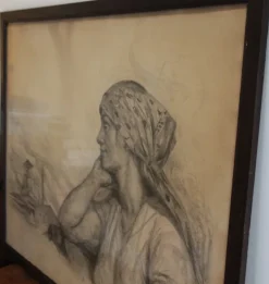 Pamono Lucien Jonas, Coal Miner's Wife, Charcoal Drawing, 1934, Framed><noscript><img width=
