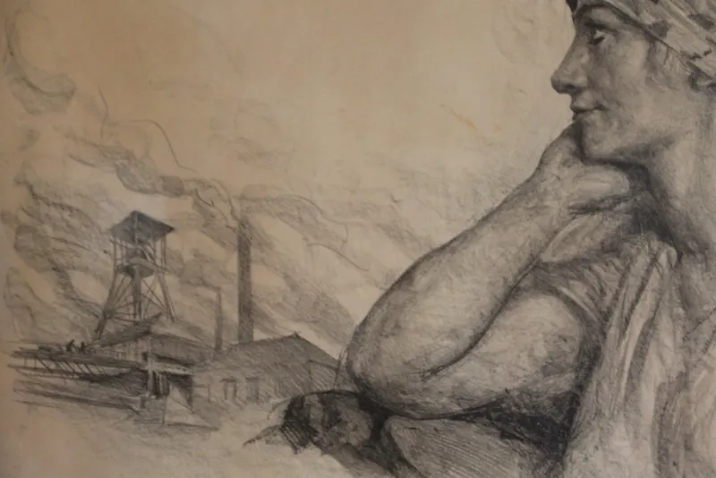Pamono Lucien Jonas, Coal Miner's Wife, Charcoal Drawing, 1934, Framed> Old Masters|Classical
