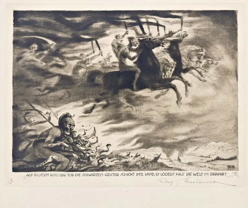 Pamono Ludwig Hesshaimer, Der Weltkrieg - Ein Totentanz, Etching, Hand-Signed> Prints & Multiples
