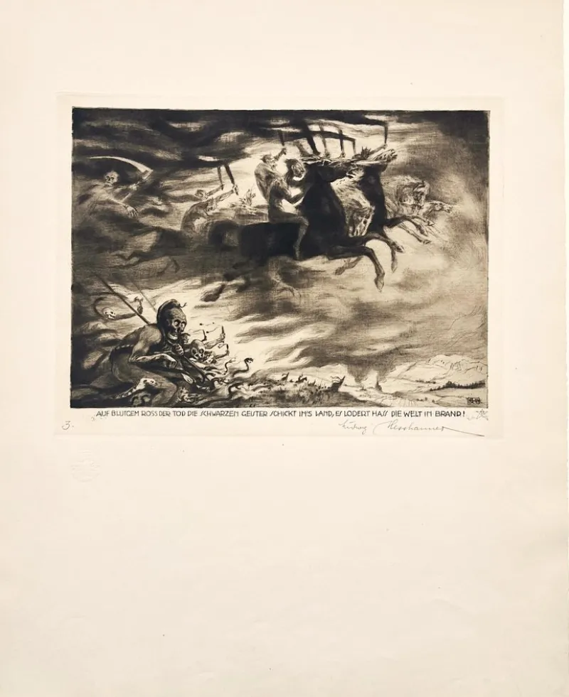 Pamono Ludwig Hesshaimer, Der Weltkrieg - Ein Totentanz, Etching, Hand-Signed> Prints & Multiples