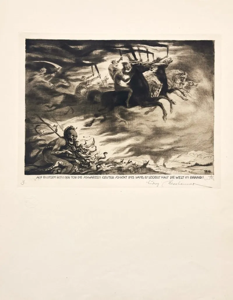 Pamono Ludwig Hesshaimer, Der Weltkrieg - Ein Totentanz, Etching, Hand-Signed> Prints & Multiples