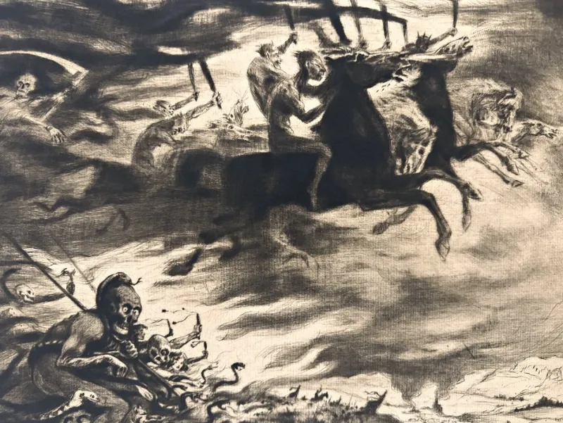 Pamono Ludwig Hesshaimer, Der Weltkrieg - Ein Totentanz, Etching, Hand-Signed> Prints & Multiples
