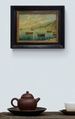 Sale Pamono Luigi Basile, Marina, 1980s, Oil on Tablet, Framed