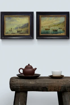 Sale Pamono Luigi Basile, Marina, 1980s, Oil on Tablet, Framed