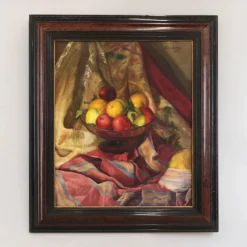 Pamono Luis García Oliver, Still Life with Apples, Oil on Canvas, Framed> Art Deco