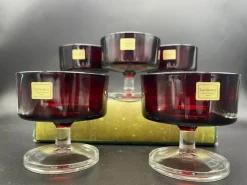 Pamono Luminarc Verrerie Darques France Ruby Red Champagne Coupe Glasses, 1970s, Set of 5> Glassware