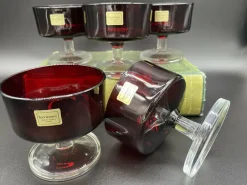 Pamono Luminarc Verrerie Darques France Ruby Red Champagne Coupe Glasses, 1970s, Set of 5><noscript><img width=