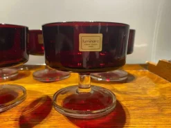 Pamono Luminarc Verrerie Darques France Ruby Red Champagne Coupe Glasses, 1970s, Set of 5><noscript><img width=