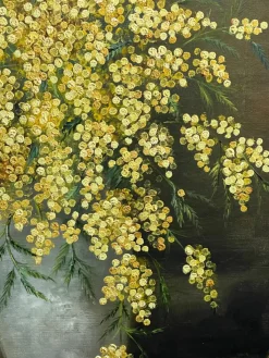 Discount Pamono Luraschi, Vase of Mimosas, 20th Century, Oil Painting on Panel, Framed