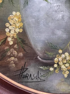 Discount Pamono Luraschi, Vase of Mimosas, 20th Century, Oil Painting on Panel, Framed