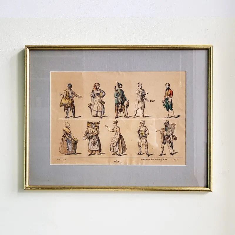 Pamono M. Tretsensky, Kitchen Scenes, Vienna, Colored Engravings, Set of 2> Prints & Multiples