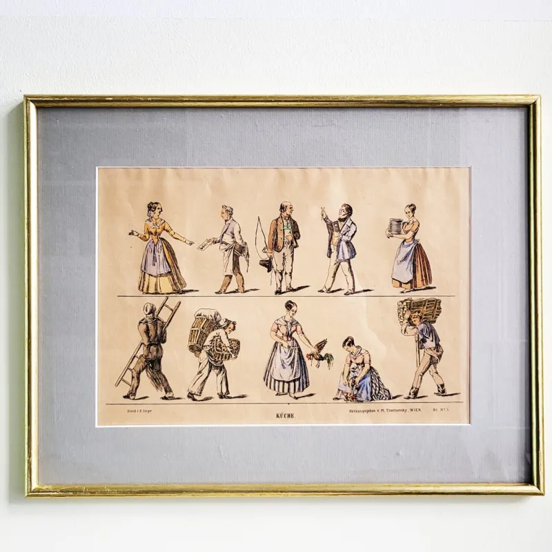 Pamono M. Tretsensky, Kitchen Scenes, Vienna, Colored Engravings, Set of 2> Prints & Multiples
