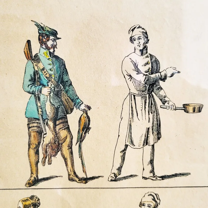 Pamono M. Tretsensky, Kitchen Scenes, Vienna, Colored Engravings, Set of 2> Prints & Multiples