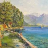 Pamono M. Vibert, By the Lake, Oil on Canvas, 1959> Painting