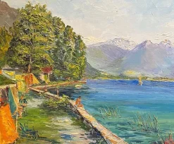 Pamono M. Vibert, By the Lake, Oil on Canvas, 1959> Painting