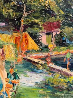 Pamono M. Vibert, By the Lake, Oil on Canvas, 1959><noscript><img width=