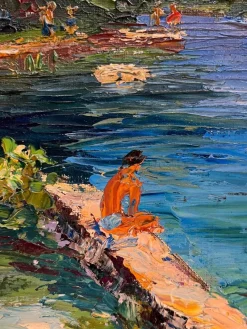 Pamono M. Vibert, By the Lake, Oil on Canvas, 1959><noscript><img width=