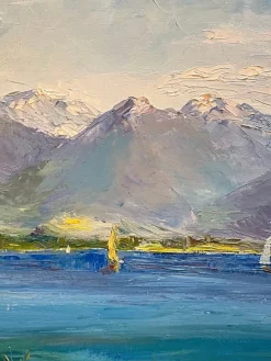 Pamono M. Vibert, By the Lake, Oil on Canvas, 1959><noscript><img width=