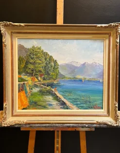 Pamono M. Vibert, By the Lake, Oil on Canvas, 1959><noscript><img width=