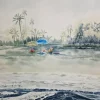Sale Pamono Macarena Sanz, Blue Umbrella in Grao De Castellón, Watercolor
