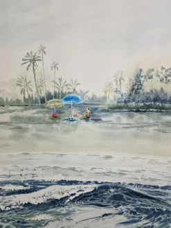 Sale Pamono Macarena Sanz, Blue Umbrella in Grao De Castellón, Watercolor