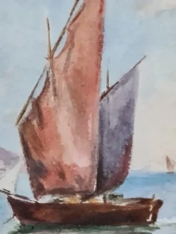 Online Pamono Madelaine Geoffroy, Day at the Beach, Gouache & Watercolour, 1950s