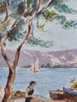 Online Pamono Madelaine Geoffroy, Day at the Beach, Gouache & Watercolour, 1950s
