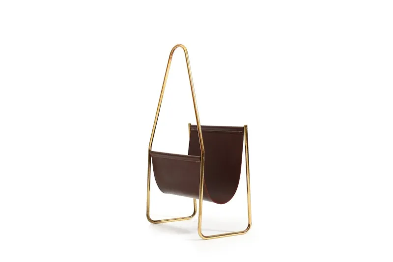 Pamono Magazin Holder in Brass and Leather by Carl Auböck for Werkstätte, Denmark, 1950s