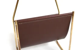Pamono Magazin Holder in Brass and Leather by Carl Auböck for Werkstätte, Denmark, 1950s