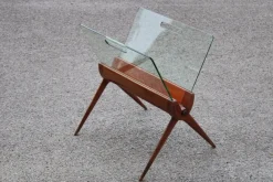 Pamono Magazine Rack in Cherry and Glass attributed to Cesare Lacca for Cassina, Italy, 1950s> Magazine Racks