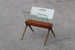 Pamono Magazine Rack in Cherry and Glass attributed to Cesare Lacca for Cassina, Italy, 1950s> Magazine Racks