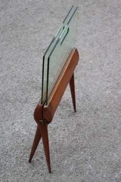 Pamono Magazine Rack in Cherry and Glass attributed to Cesare Lacca for Cassina, Italy, 1950s><noscript><img width=