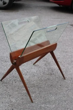 Pamono Magazine Rack in Cherry and Glass attributed to Cesare Lacca for Cassina, Italy, 1950s><noscript><img width=