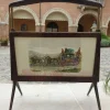 Pamono Magazine Rack in Wood and Brass with Paintings, 1970s