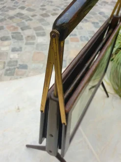 Pamono Magazine Rack in Wood and Brass with Paintings, 1970s