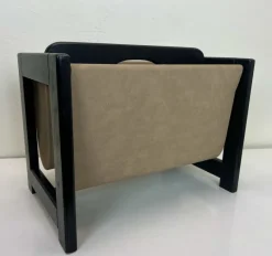 Pamono Magazine Rack in Wood and Suede Leather in the style of Aksel Kjersgaard, 1960s><noscript><img width=