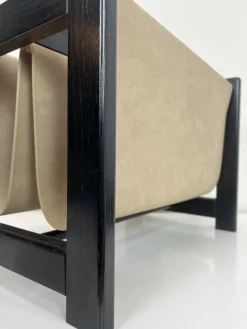 Pamono Magazine Rack in Wood and Suede Leather in the style of Aksel Kjersgaard, 1960s><noscript><img width=