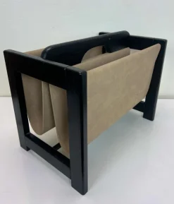 Pamono Magazine Rack in Wood and Suede Leather in the style of Aksel Kjersgaard, 1960s><noscript><img width=