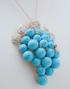 Pamono Magnesite, Diamonds, Rose Gold and Silver Bunch Brooch> Brooches