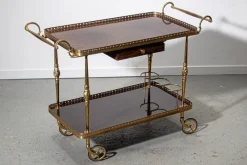 Pamono Mahogany and Brass Serving Trolley, 1950s><noscript><img width=