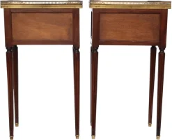 Pamono Mahogany and Marble Bedside Tables, 1925, Set of 2> Nightstands