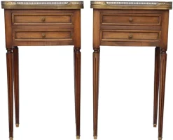 Pamono Mahogany and Marble Bedside Tables, 1925, Set of 2><noscript><img width=
