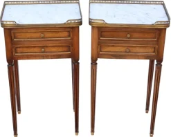 Pamono Mahogany and Marble Bedside Tables, 1925, Set of 2><noscript><img width=