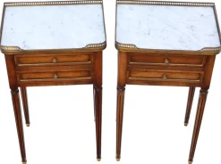 Pamono Mahogany and Marble Bedside Tables, 1925, Set of 2><noscript><img width=
