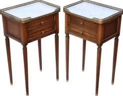 Pamono Mahogany and Marble Bedside Tables, 1925, Set of 2><noscript><img width=