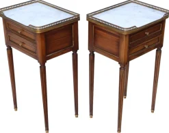 Pamono Mahogany and Marble Bedside Tables, 1925, Set of 2><noscript><img width=