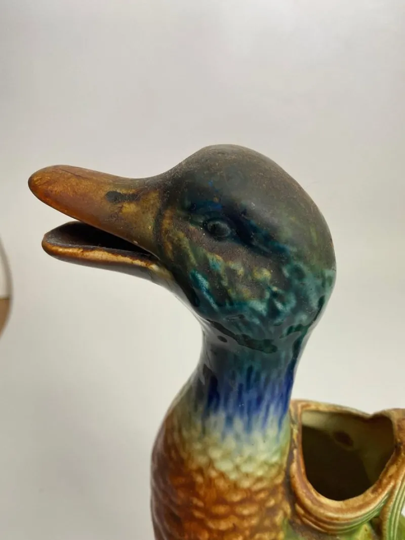 Pamono Majolica Duck Mallard Pitcher, About 1900s> Bottles, Carafes & Jugs